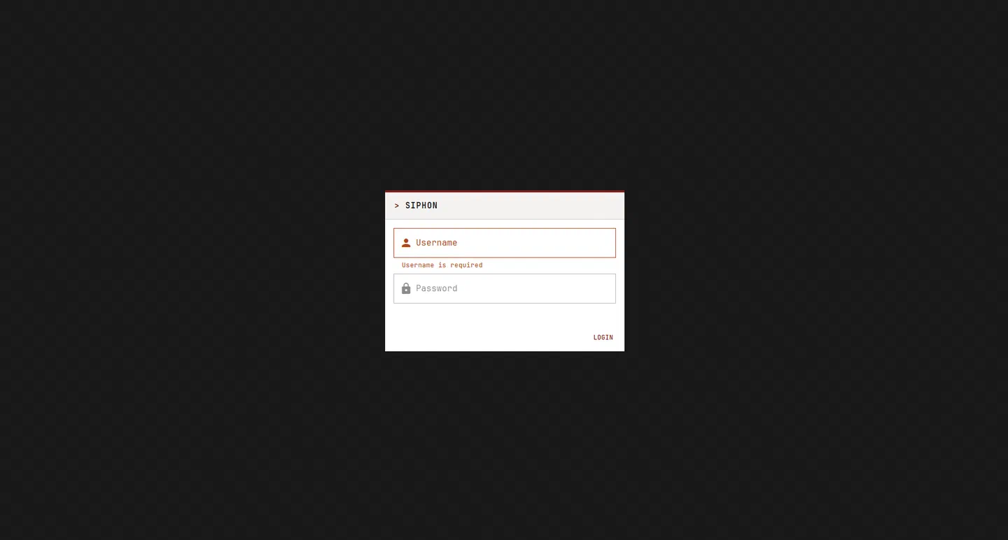 SIPHON sign-in screen with email and password fields